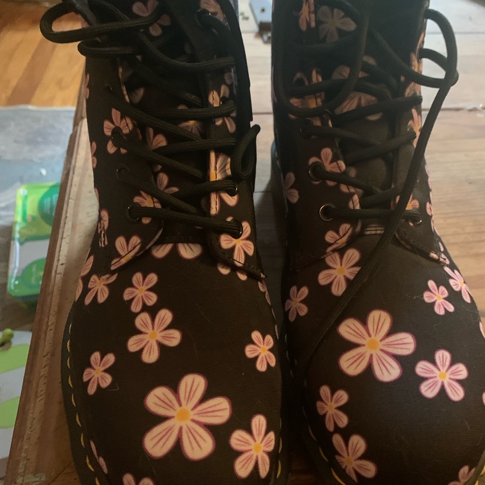 Dr. Martens Black Bold Pink Floral Women's Boots.  Like new worn once.  Size 11